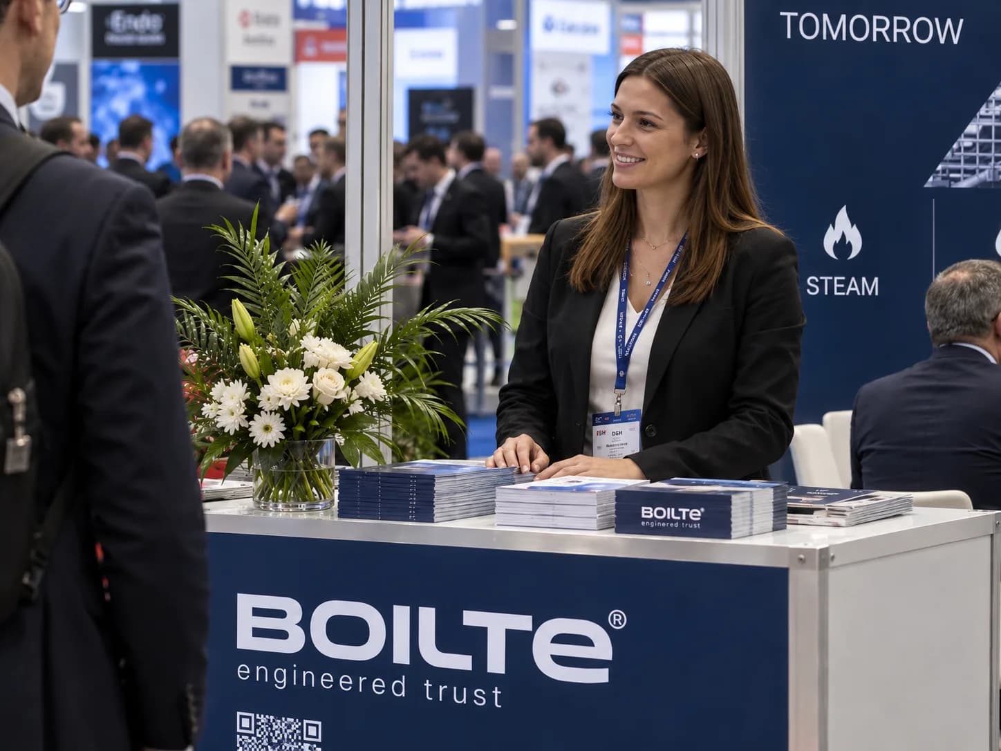 Boilte reception desk at HVACR World Dubai 2025: hostess and catalogues