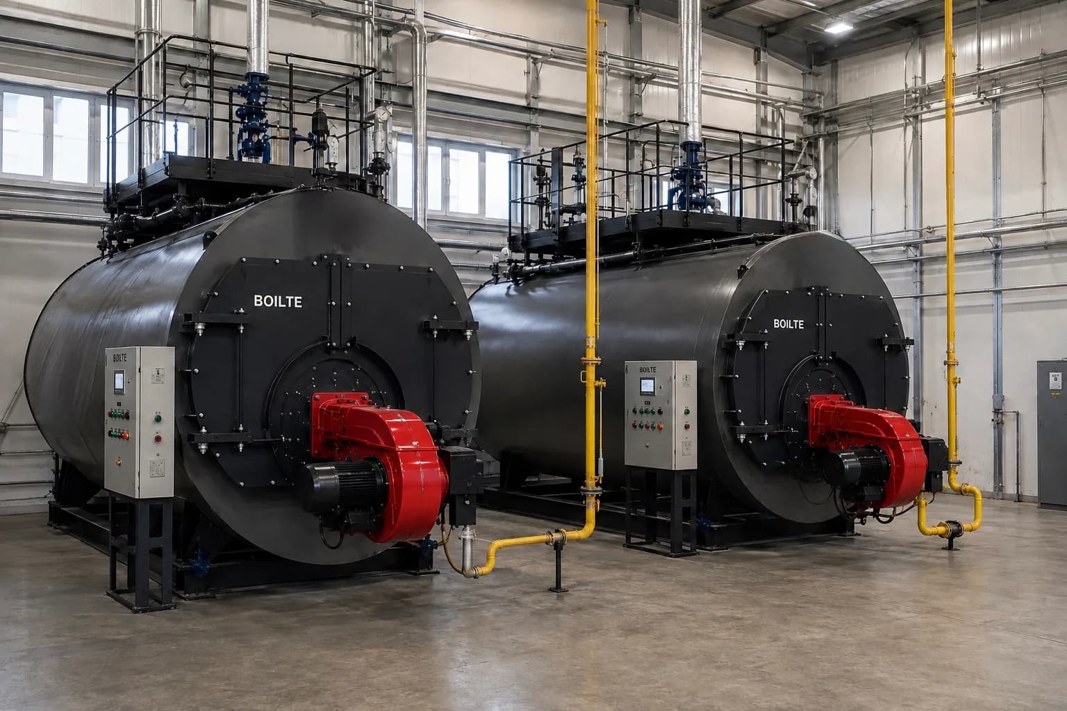 Deux chaudières dans la salle des machines de la chaufferie