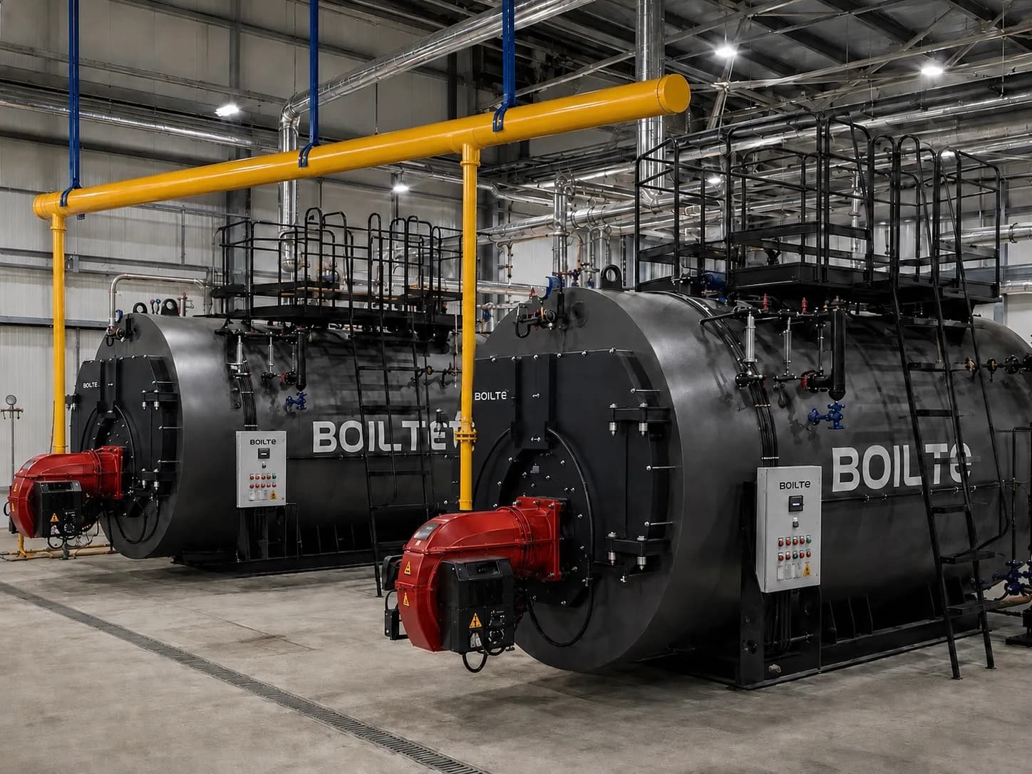 Boilers with service platforms on a common gas line