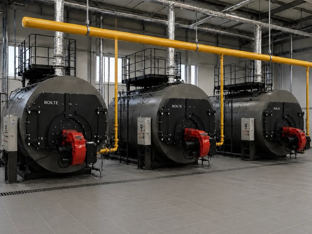 Trois chaudières en ligne avec piquages sur le collecteur de gaz