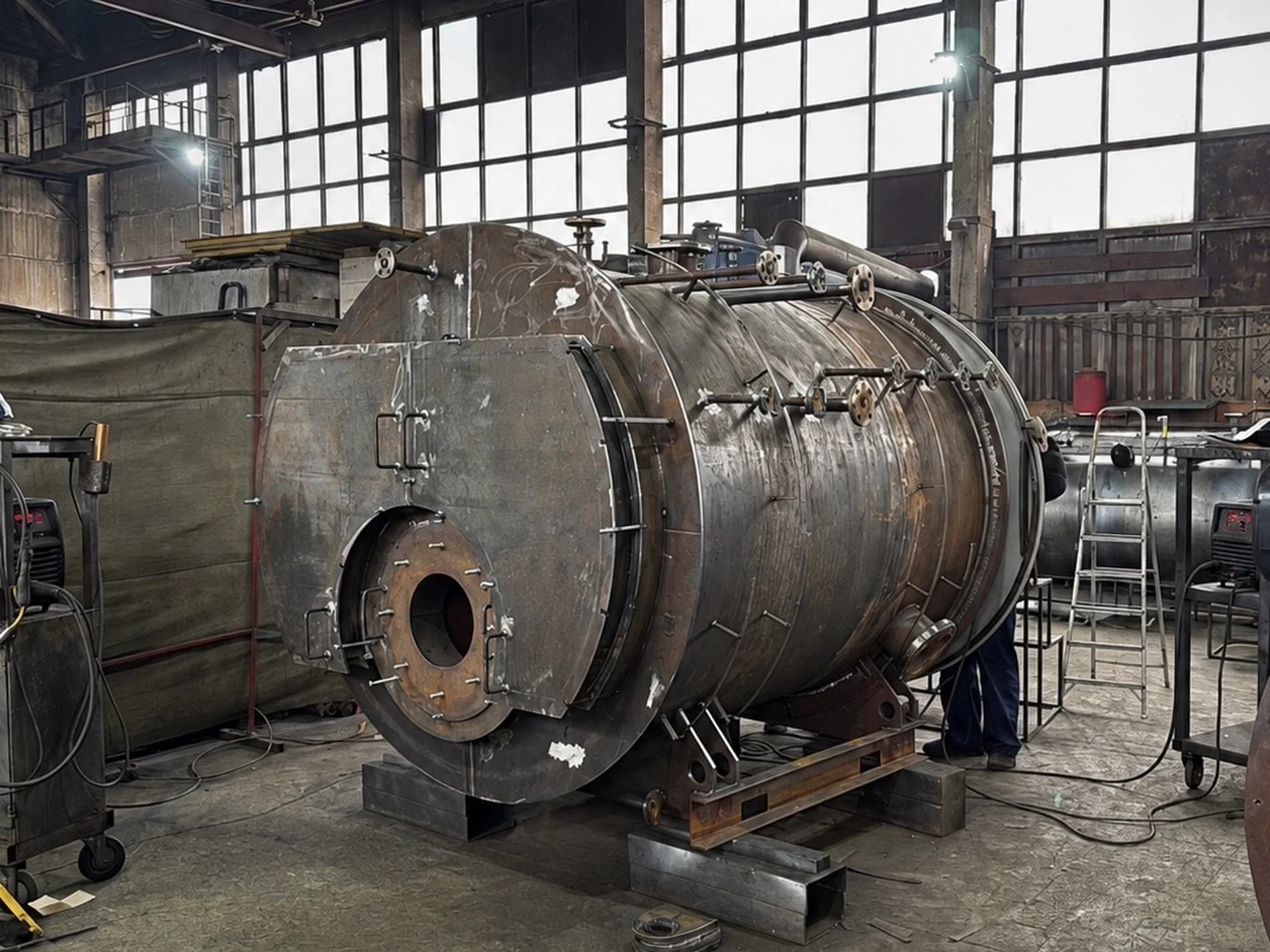 Boiler with the front smokebox open