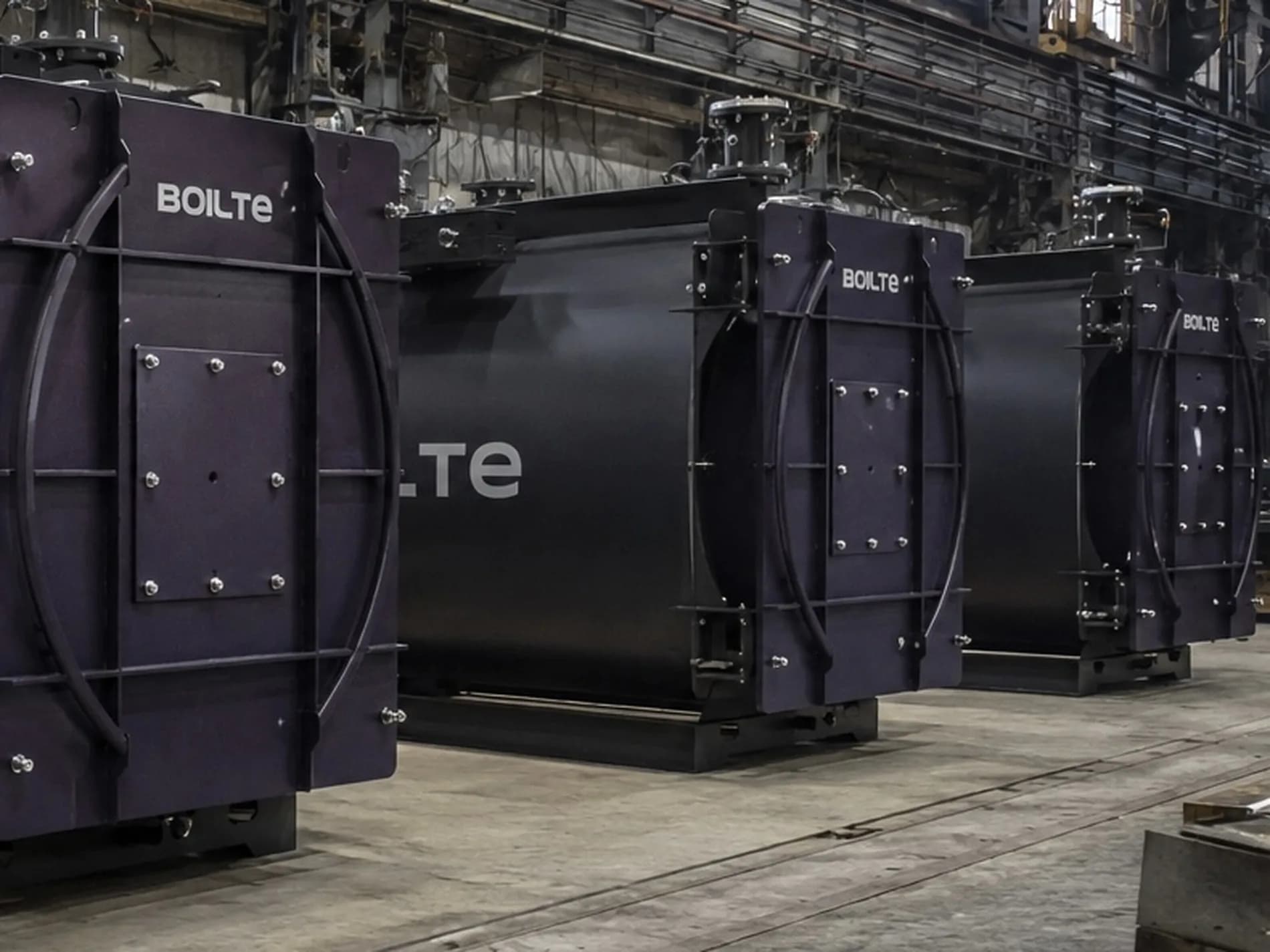Finished boilers lined up on the shop floor