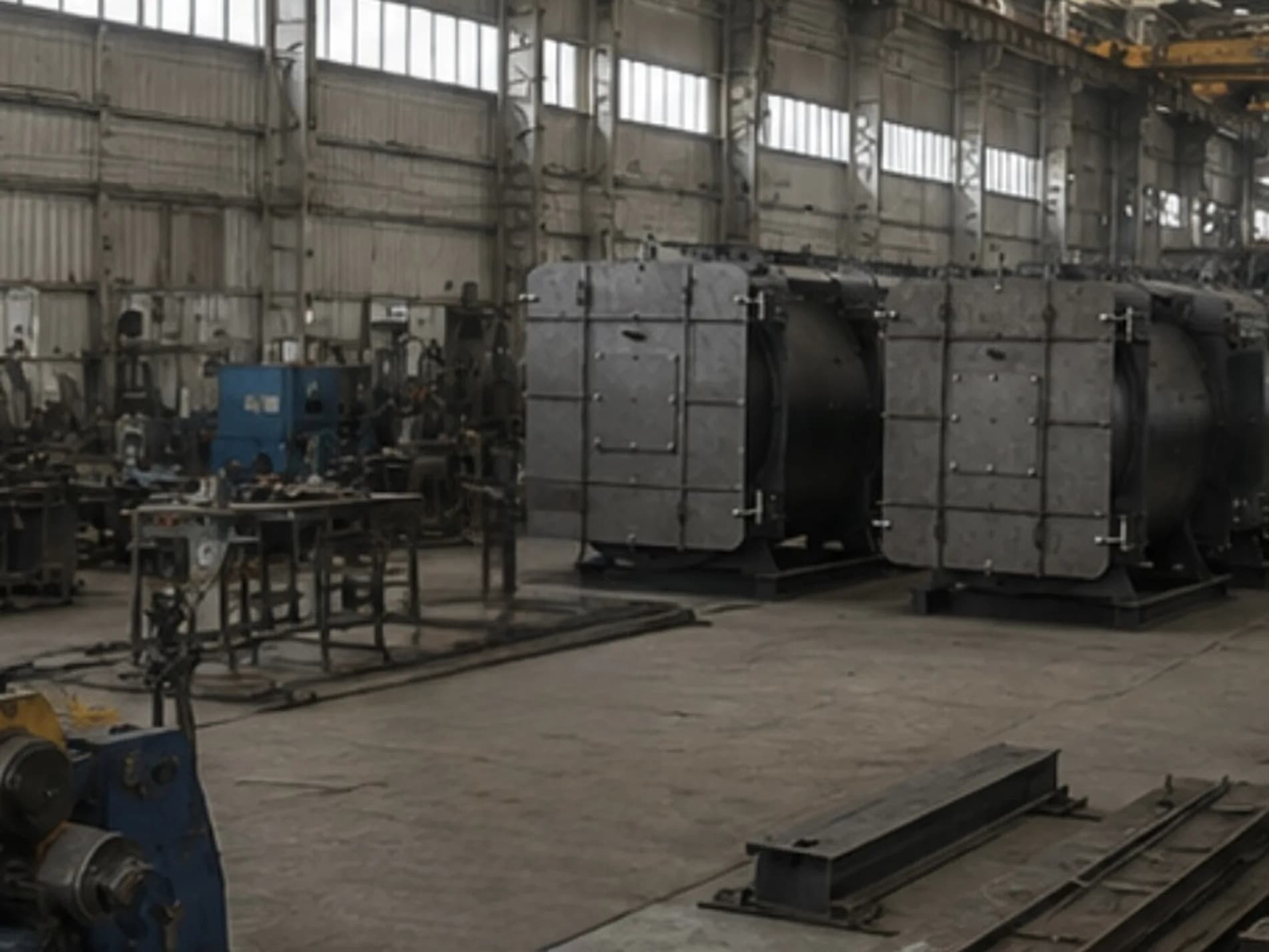 Row of boilers along the assembly bay