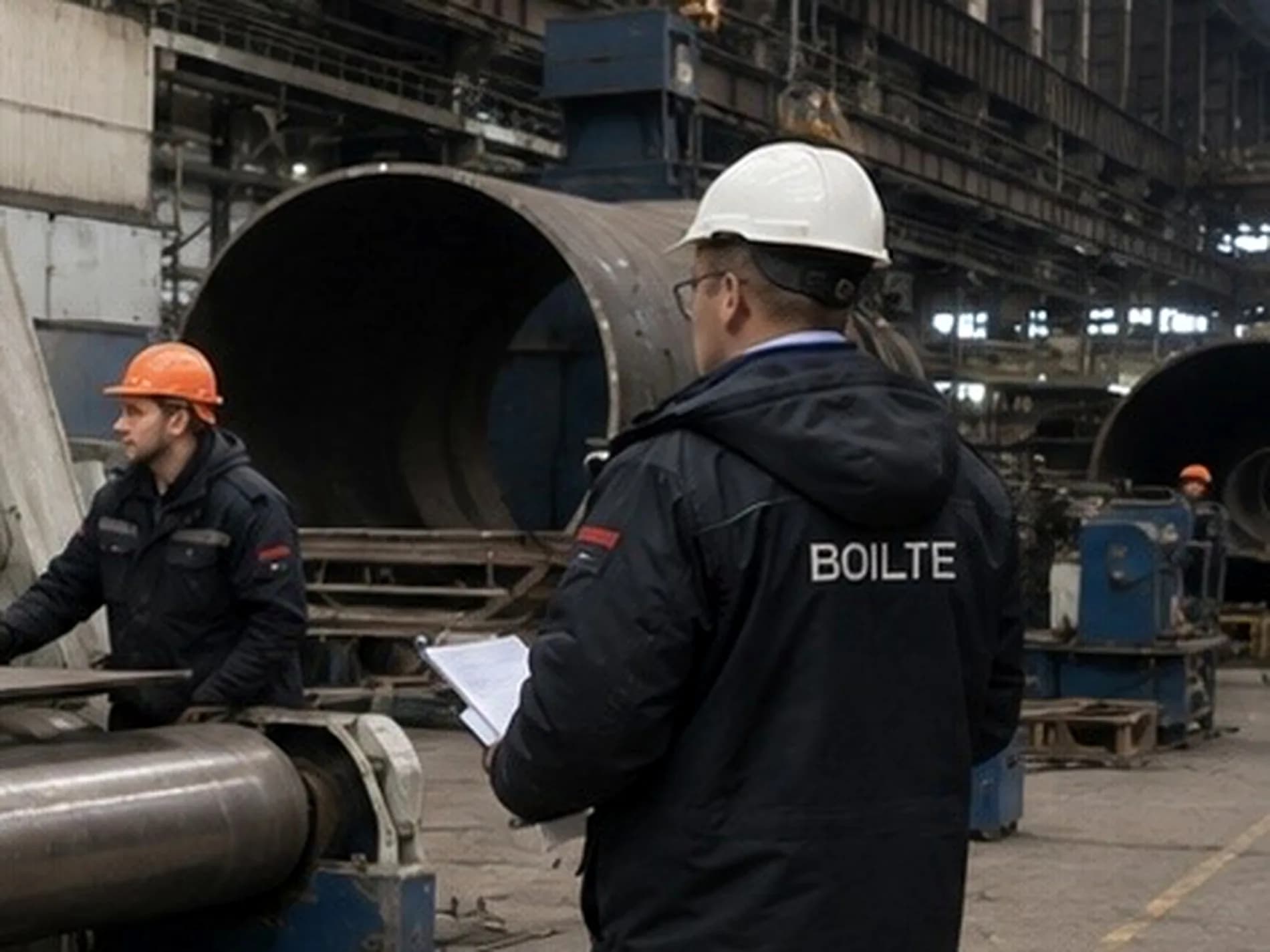 Shell acceptance: inspector with paperwork in the shop