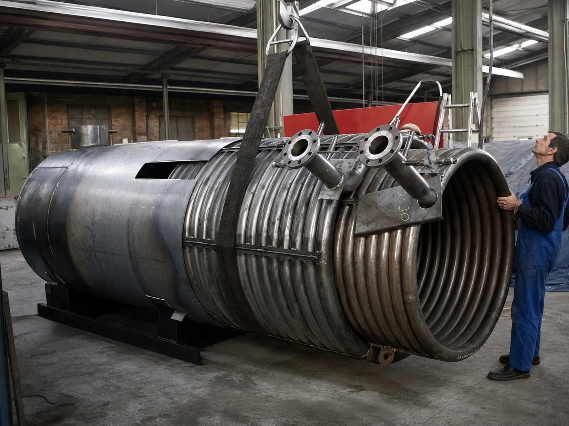 Corrugated furnace tube module being lifted