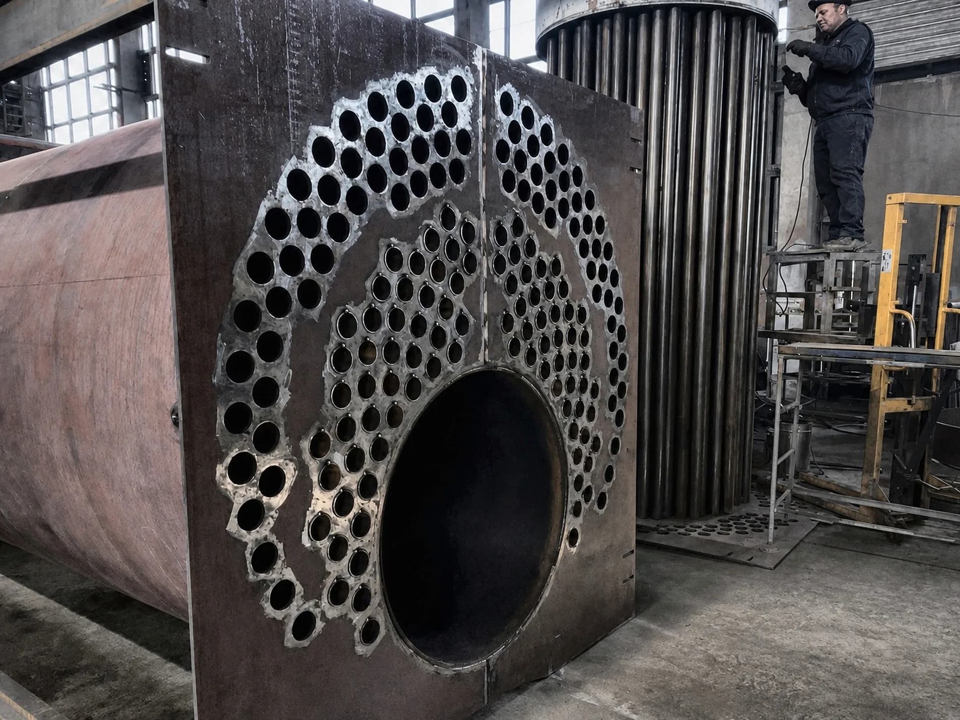 Tubes fitted into the tube sheet of a fire-tube boiler