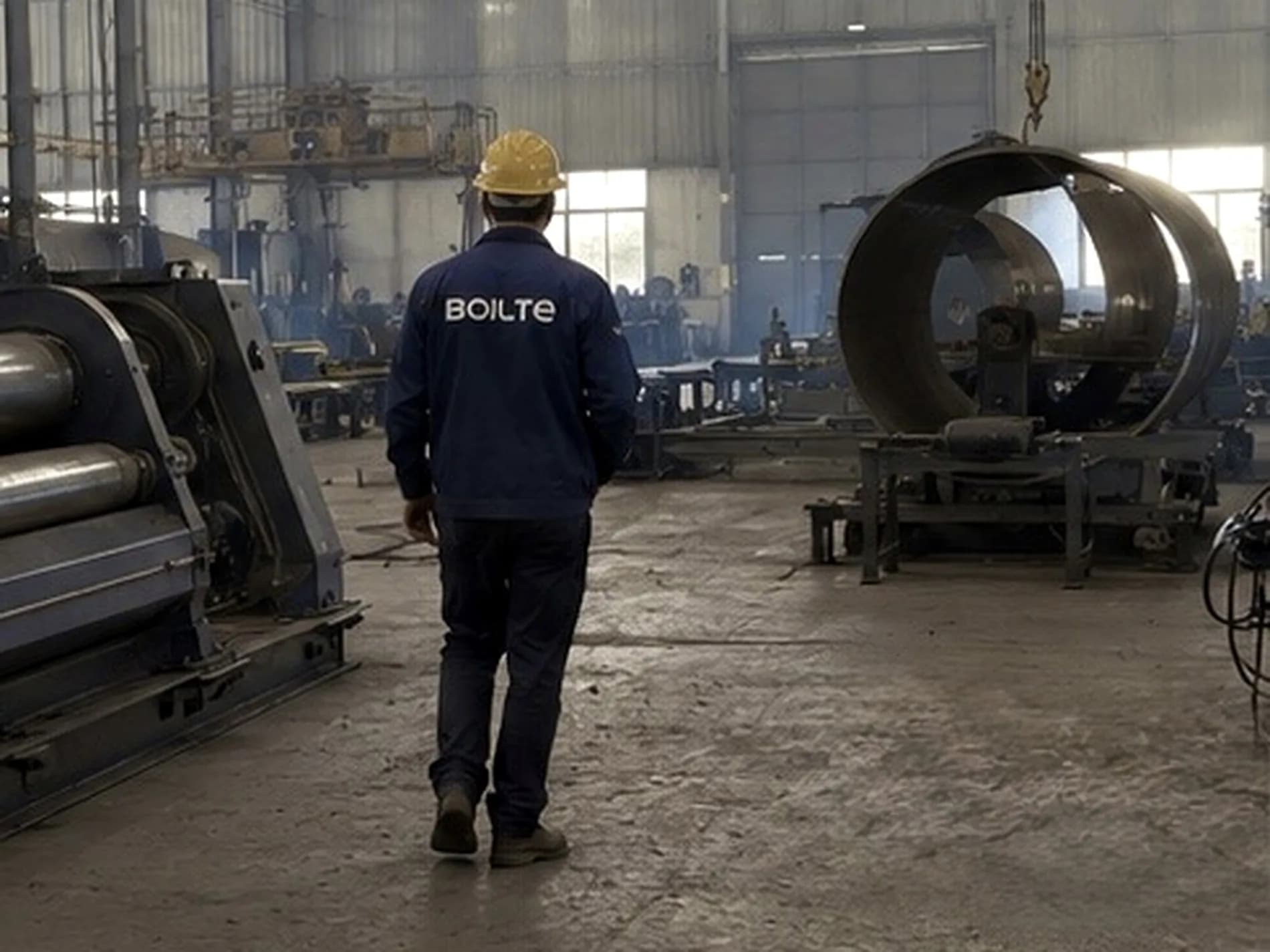 Worker walking towards a shell course in the bay