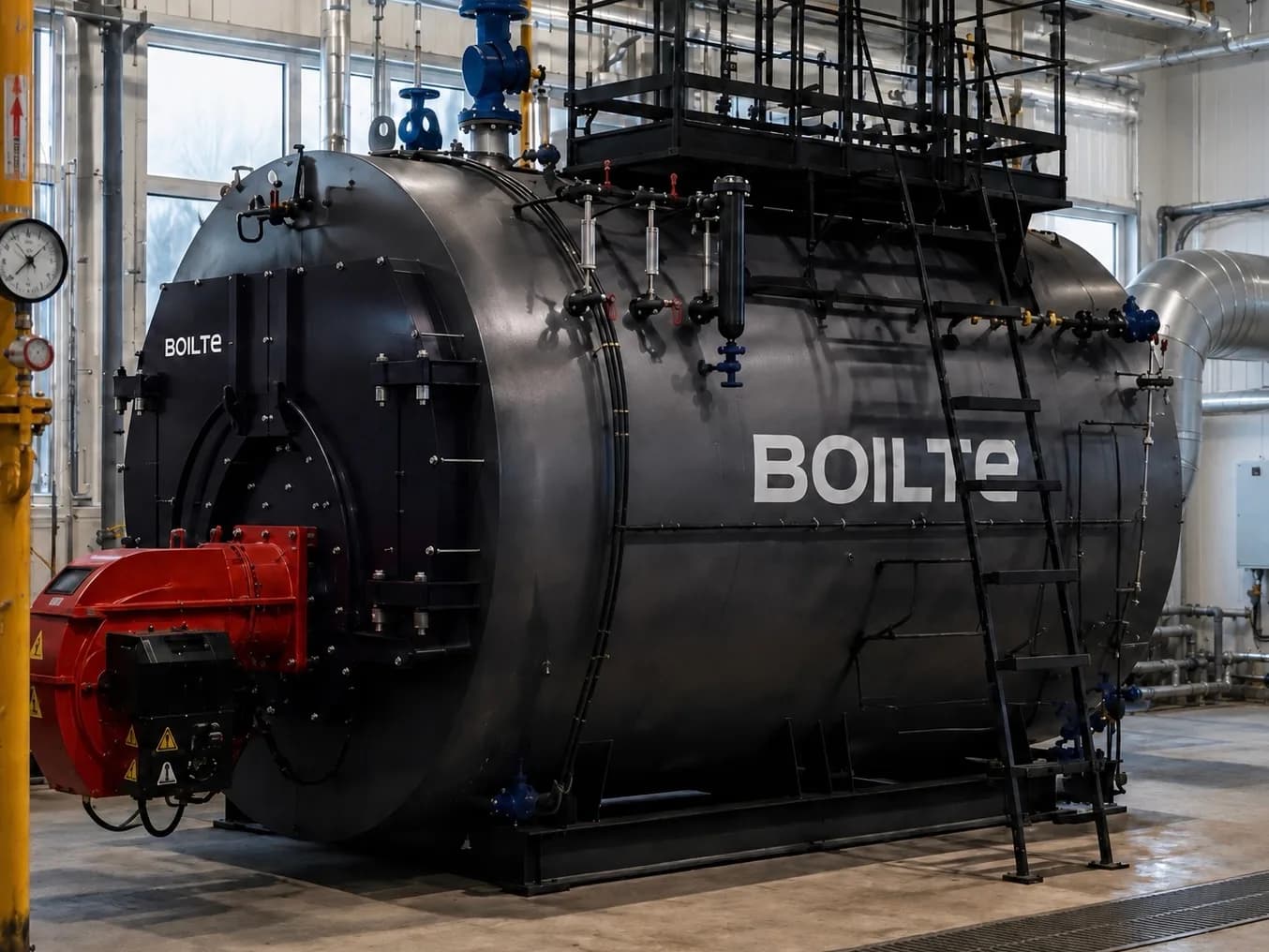 Boiler front with a swing door